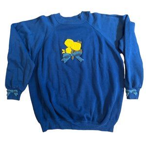 Vtg Y2K Hanes Sweatshirt Women's 3D Floral Embroidered Pullover XL